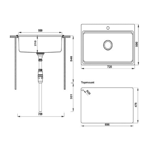 Kích thước của Chậu rửa bát Hafele HS20-SSN1S80 567.20.526