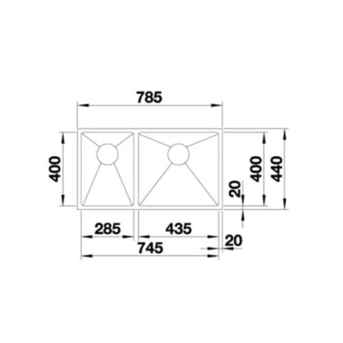 Kích thước của Chậu rửa bát Hafele Quatrus R15 285-435-IU 570.27.169