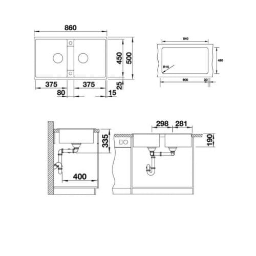 Chậu rửa bát đá Hafele Blancozia 9 567.68.349 5 kích thước của Chậu rửa bát đá Hafele Blancozia 9 567.68.349