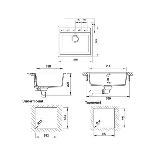 Chậu rửa bát đá Hafele HS20 GEN1S60 570.34.570 4 Kích thước của Chậu rửa bát đá Hafele HS20 GEN1S60 570.34.570