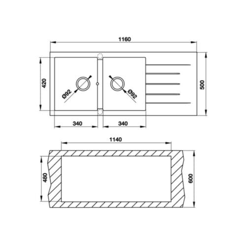 kích thước của Chậu rửa chén bát Hafele HS GS11650 565.88.511