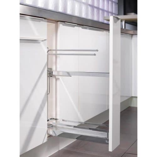 Ảnh thực tế bộ rổ kéo có thanh treo khăn cho tủ bếp dưới Hafele 545.61.063