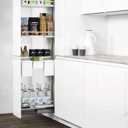 Ảnh thực tế bộ kệ tủ 4 tầng, rổ lưới DISPENSA 90 ARENA 300mm Hafele 546.54.611