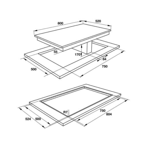 kích thước của Bếp từ kết hợp hồng ngoại Hafele 539.66.698