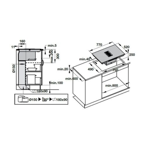 kích thước của Bếp từ kết hợp hút mùi Hafele HC-IHH77A 539.66.822