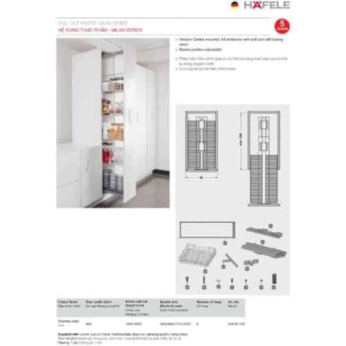 Cấu tạo bộ rổ kéo lớn Milan Hafele 548.93.133