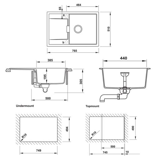 Chậu rửa bát đá Hafele HS20-GKD1S60 570.30.130 4 Kích thước chậu rửa bát đá Hafele HS20-GKD1S60 570.30.130