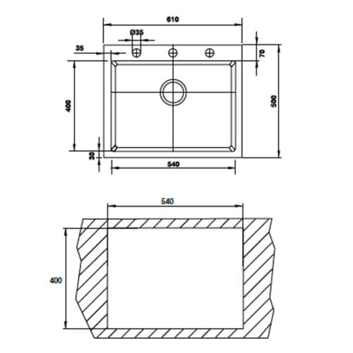 kích thước của Chậu rửa chén bát Hafele HS G6150 565.84.571
