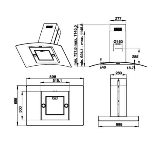 Kích thước Hafele HH IG90B 539.81.775