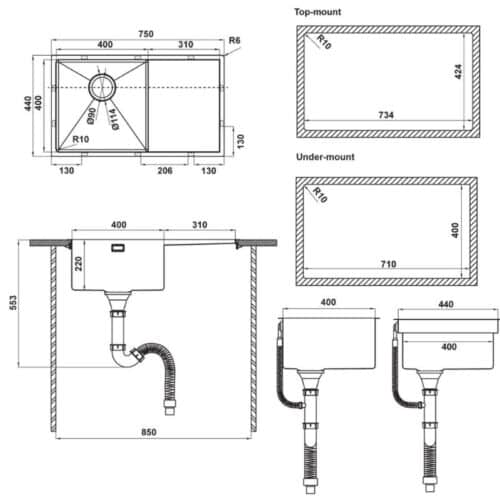 Bộ chậu rửa và phụ kiện Hafele HS21-SSD1S60 567.94.019