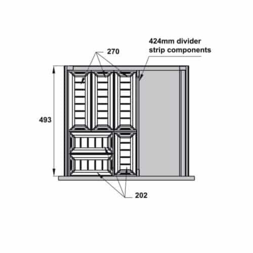 Bộ khay chia ngăn kéo bằng inox Hafele 552.52.392 3 Kích thước bộ khay chia ngăn kéo bằng inox Hafele 552.52.392