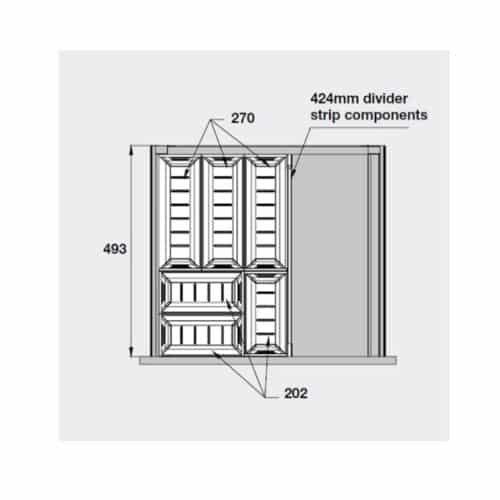 Kích thước bộ khay chia ngăn kéo bằng inox Hafele 552.52.893