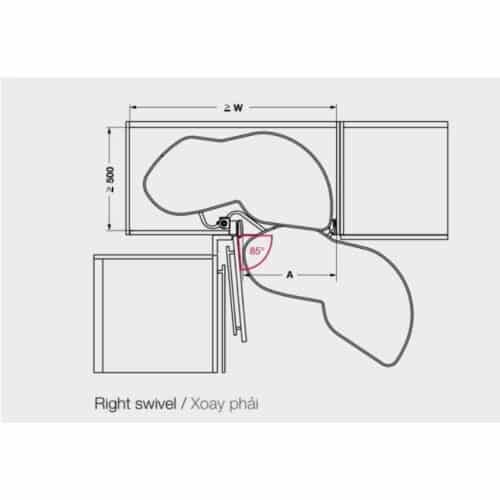 Bộ rổ góc LEMANS II Hafele 541.29.480, màu đen 5 Kích thước bộ rổ góc LEMANS II Hafele 541.29.480, màu đen