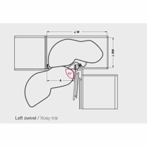 Kích thước bộ rổ góc LEMANS II Hafele 541.29.481, màu đen