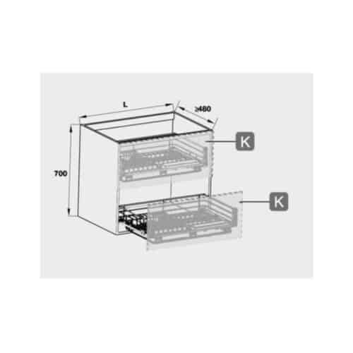 Giá bát đĩa ngăn kéo gắn cánh rộng 800 Verona Hafele 549.03.155 3 Kích thước bộ rổ kéo đựng chén đĩa gắn cánh rộng 800 Verona Hafele 549.03.155