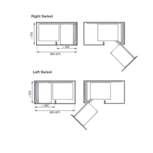 Kích thước bộ rổ kéo góc Hafele 546.17.005