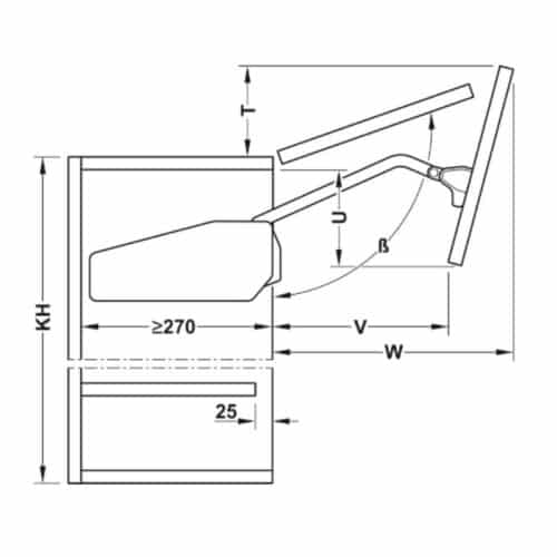 Kích thước bộ tay nâng Hafele 493.05.730