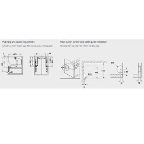 Bộ tay nâng FREE SWING E Hafele 372.29.714 trắng 5 Kích thước bộ tay nâng FREE SWING E Hafele 372.29.714 trắng