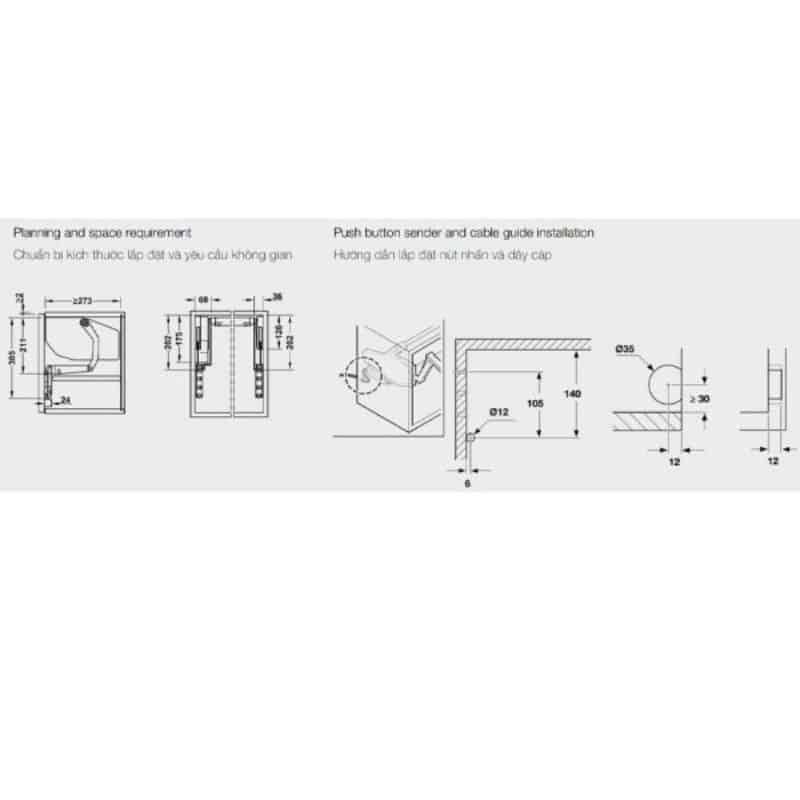 Kích thước bộ tay nâng FREE SWING E Hafele 372.29.714 trắng Kích thước bộ tay nâng FREE SWING E Hafele 372.29.714 trắng
