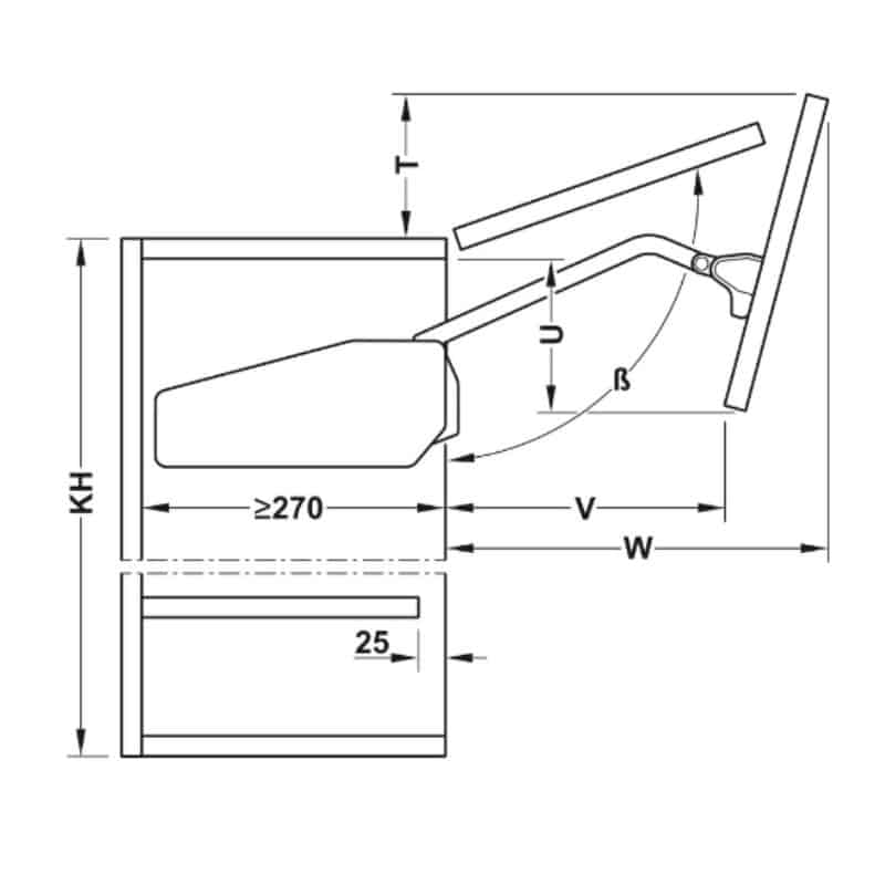 Kích thước bộ tay nâng Hafele 493.05.891 Kích thước bộ tay nâng Hafele 493.05.891