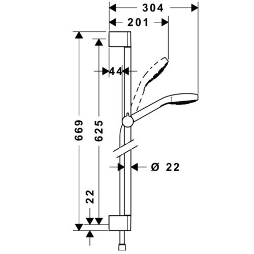 Kích thước bộ thanh treo sen Croma Select S Hafele 589.54.119