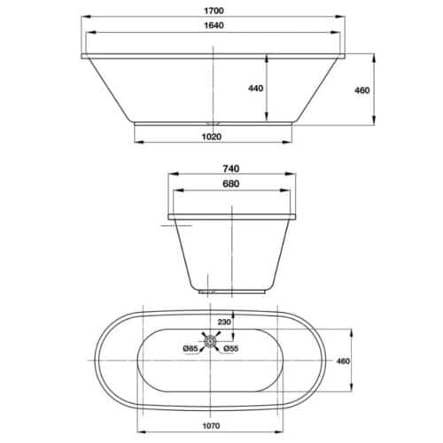Kích thước bồn tắm âm tròn Hafele 588.55.680