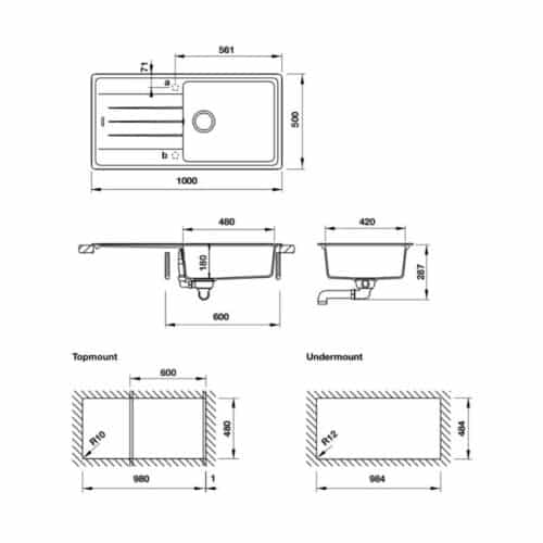 Chậu rửa bát đá 1 hố Hafele HS20-GED1S60 570.32.830 màu kem 10 Chậu rửa bát đá Hafele Antonius HS-GSD10050 570.32.830