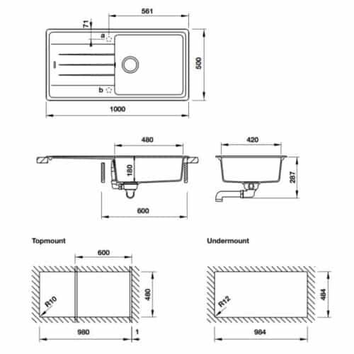 Chậu rửa bát đá 1 hố Hafele HS20-GED1S60 570.32.530 màu xám 3 Chậu rửa bát đá 1 hố Hafele HS20-GED1S60 570.32.530
