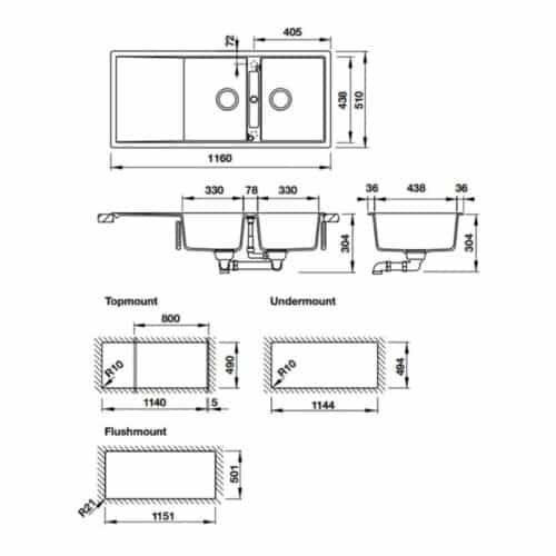 Chậu rửa bát đá Hafele HS20-GKD2S80 570.33.530 màu xám