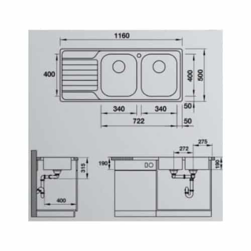 Chậu rửa bát Hafele Blanco - Dinas 8S 570.27.200