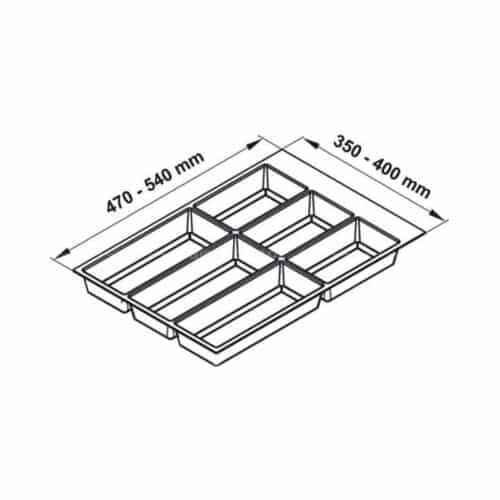 Kích thước khay chia đa năng đựng dao kéo thìa nĩa Hafele 556.52.243