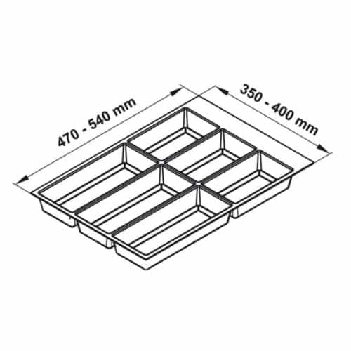 Kích thước khay chia đa năng đựng dao kéo thìa nĩa Hafele 556.52.743