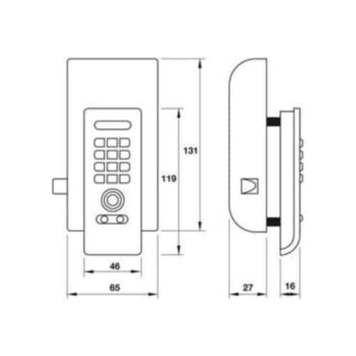 Kích thước Khóa cửa điện tử Hafele EL3300-TK 225.12.650