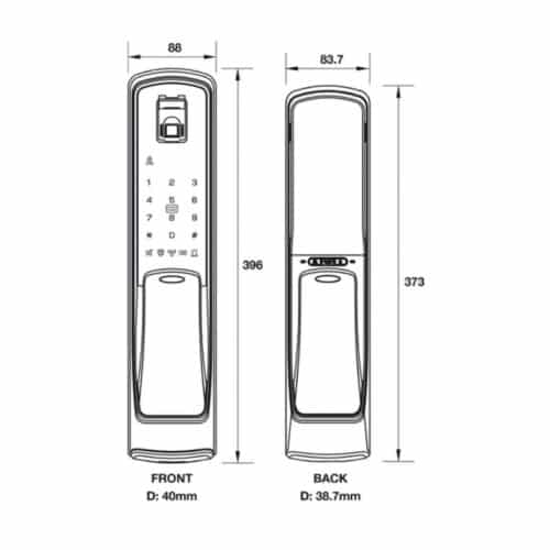 Kích thước Khóa cửa điện tử Hafele EL9500-TCS 912.05.315