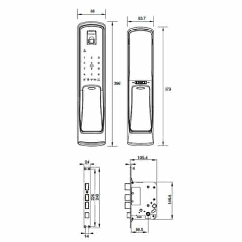 Kích thước Khóa cửa điện tử Hafele EL9500-TCS 912.05.353