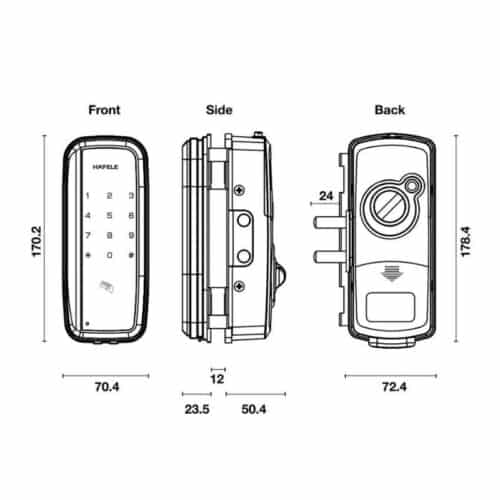 Kích thước Khóa cửa điện tử Hafele ER4400-TCR 912.05.701