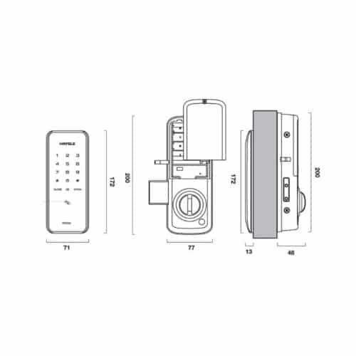 Kích thước Khóa cửa điện tử Hafele ER5000 912.05.318