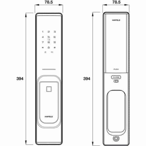 Kích thước Khóa cửa điện tử Hafele PP8100 912.05.695