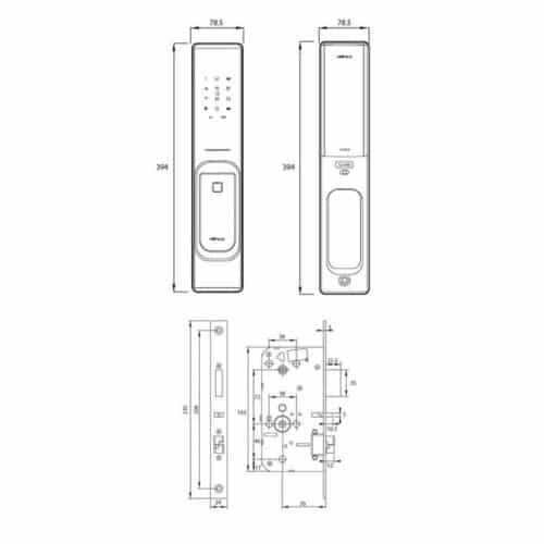 Kích thước Khóa cửa điện tử Hafele PP8100 912.05.695