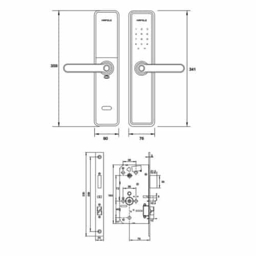 Kích thước Khóa điện tử Hafele DL7600 912.20.232