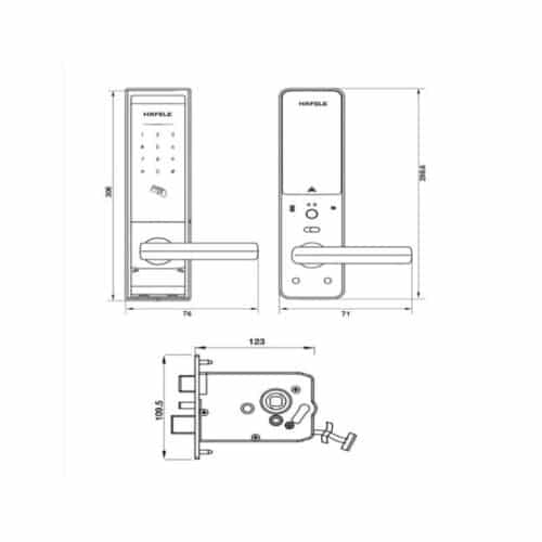 Kích thước Khóa điện tử Hafele EL8000 912.05.367 màu bạc