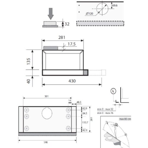 Kích thước máy hút mùi Hafele HH TG60A 539.82.191