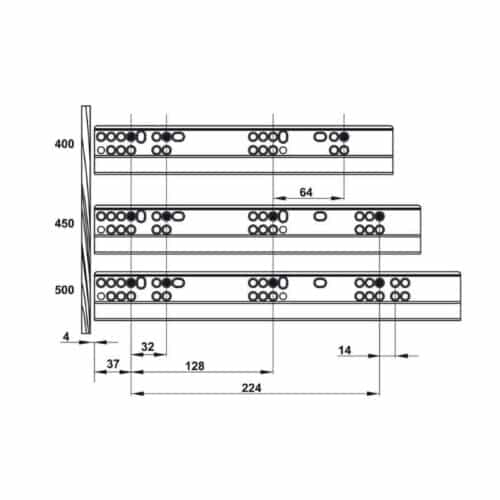 Kích thước ray hộp Hafele 552.55.306 Alto-S H80 mm màu xám đậm