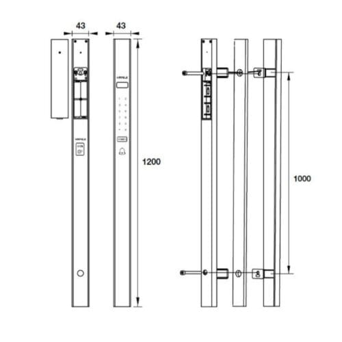 Kích thước Tay nắm cửa thông minh Hafele EH6000 912.05.851