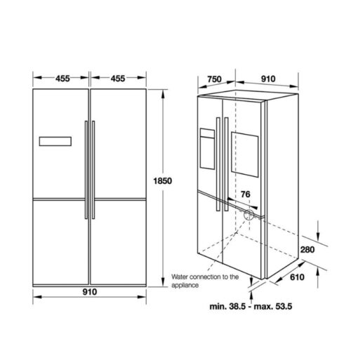 Kích thước tủ lạnh 4 cửa Hafele HF-SBSIB 539.16.230