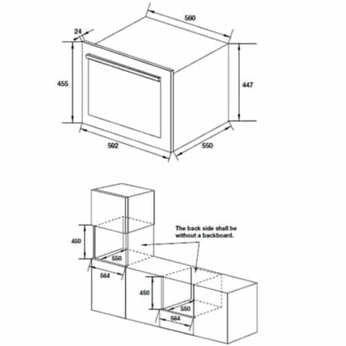 Tủ rượu âm Hafele HW-B24A 538.11.800, 24 chai 6 Kích thước tủ rượu âm Hafele HW-B24A 538.11.800