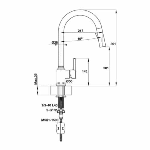 Vòi rửa bát inox Hafele HT19-CH1P201 570.50.280