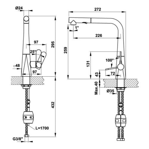 Vòi rửa bát inox Hafele Hydros HT20-CH1P259 570.82.210 4 Vòi rửa bát inox Hafele Hydros HT20-CH1P259 570.82.210
