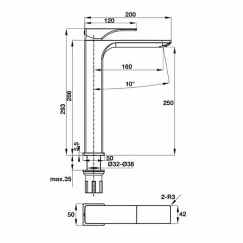 Kích thước vòi trộn Regal 250 495.61.121