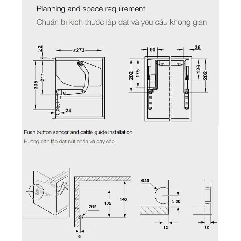 Lắp đặt bộ tay nâng FREE SWING E Hafele 372.29.714 trắng Lắp đặt bộ tay nâng FREE SWING E Hafele 372.29.714 trắng